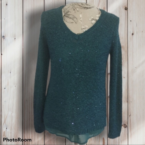 🆕 Apt.9 Green Sparkle Lined Sweater MP - Picture 1 of 4